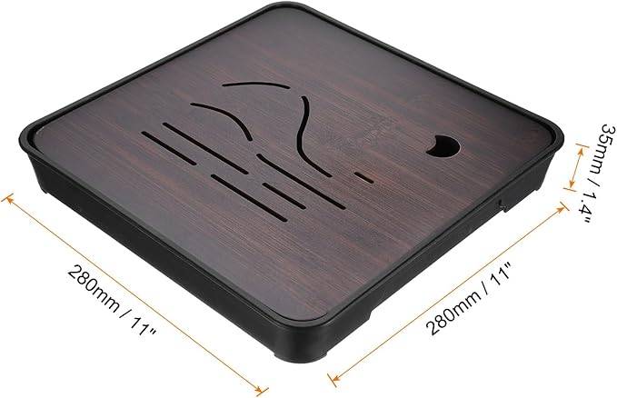 Harfington Bamboo Chinese Gong Fu Tea Tray 11" Beautiful Mountain Pattern Tea Tray Bamboo Tea Table Furniture Vintage Tea with Water Storage Box for
