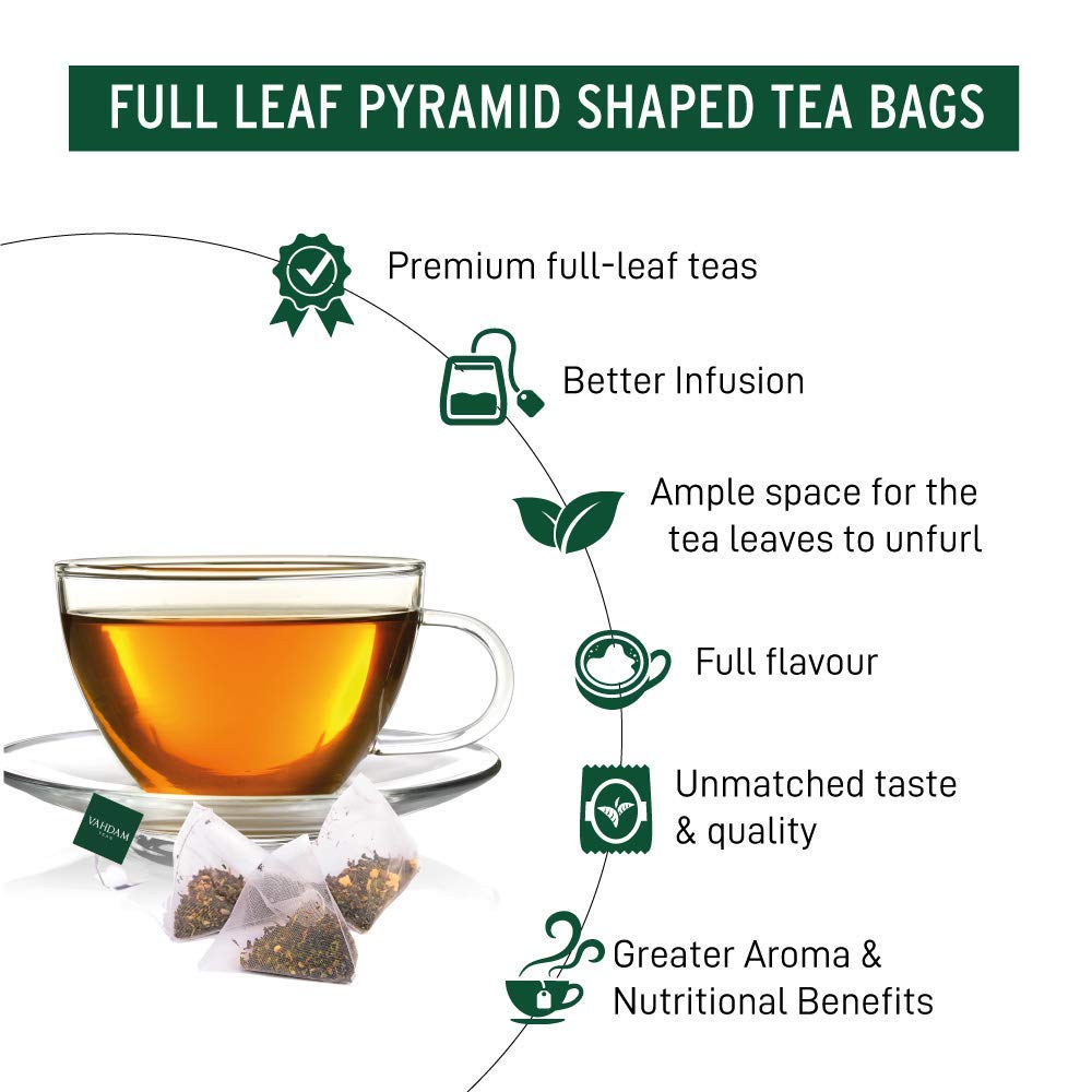 VAHDAM, Himalayan Green Tea (30 Count) High Grown, Non GMO, Gluten Free, Med Caffeine | Earthy &amp; Smooth | Resealable &amp; Individually Wrapped | Plant-Based Pyramid Tea Bags
