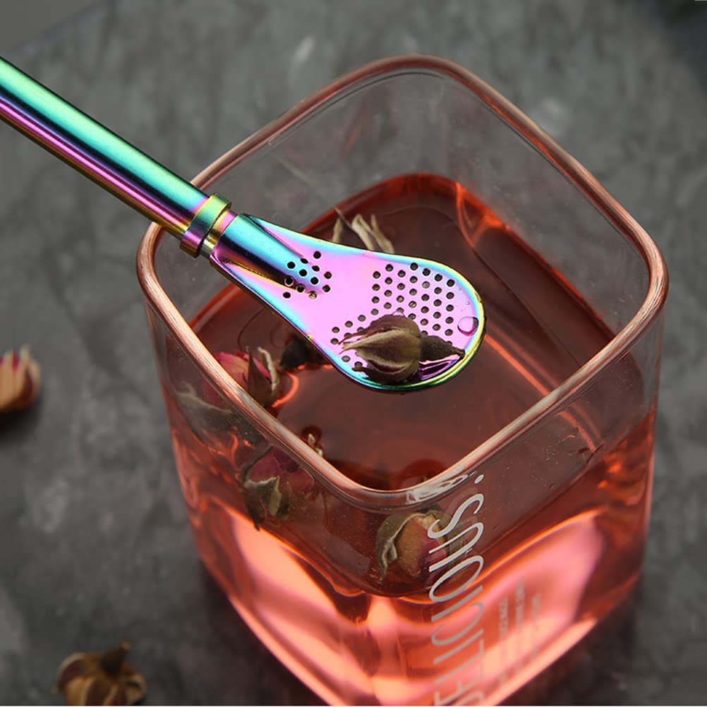 Datconect Yerba Mate Bombilla Stainless Steel Straw Loose Leaf Tea Infuser Dringking Spoons Filter Stirring Straws Pack of 5