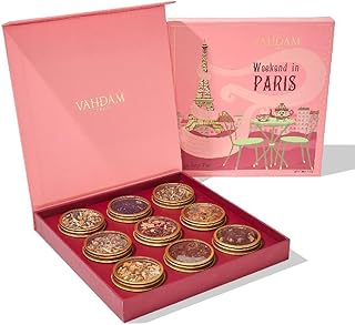 VAHDAM, Weekend in Paris Tea Gift Set - 9 Assorted Teas | Travel Edition Gift Box | Natural Ingredients Luxury Tea Set | Gluten Free, Non-GMO