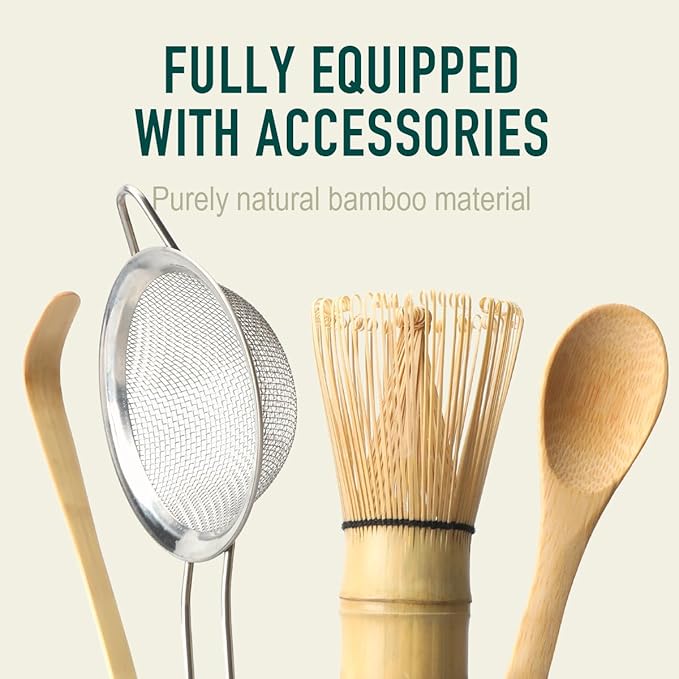 Black Matcha Whisk Set, 8 PCS Black Matcha Set Kit, Japanese Ceremonial Matcha Set Whisk and Bowl with Spout, Matcha Gift/Accessories