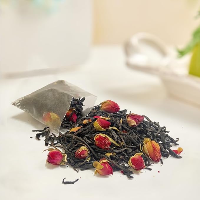 XIEJINJI Rose Black Tea - 40 Tea Bags, Natural Dried Rose and Black Tea Blend, AROMATIC & SMOOTH, Eco-Conscious Tea Bags, Enjoy Hot or Iced