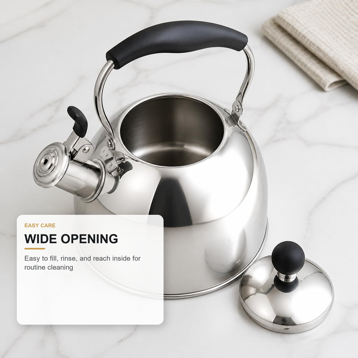 BAERFO 2 Qt Whistling Tea Kettle, Stainless Steel Stovetop Kettle, Silver