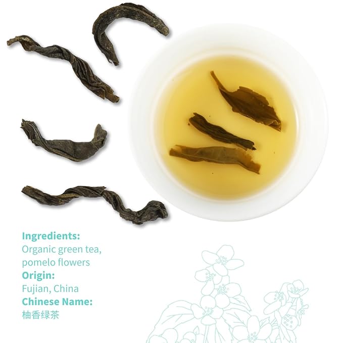 ESSENCESIP Pomelo Green Tea Loose Leaf 4oz - Traditional Scented Organic Green Tea Leaves with Fresh Blossoms, Refreshing Citrus Floral Aroma, Low Caffeine, Antioxidant-Rich, Reusable Tin