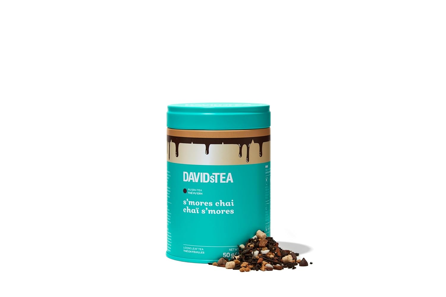 DAVIDsTEA S’mores Chai Tea – Loose Leaf Tea - Dessert‑Style Pu’erh Blend with Marshmallow, Chocolate & Cinnamon – 50g Iconic Tin - Cozy Campfire‑Inspired for Tea Lattes