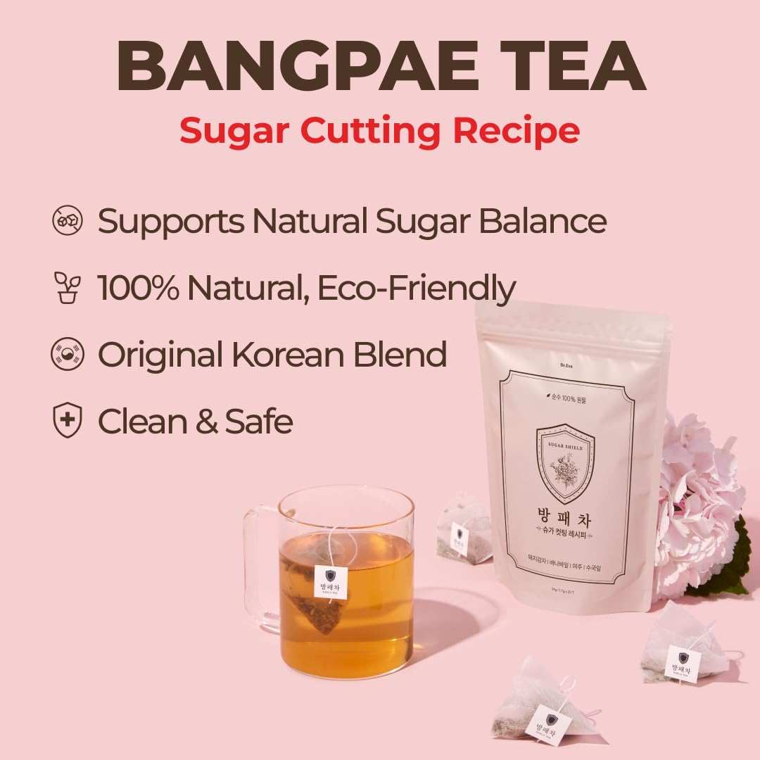 Dr.Eve BANGPAE TEA Sugar Cutting Recipe - Korean Herbal Detox Tea Bags for Blood Sugar and Glucose Support - Includes Jerusalem Artichoke, Banaba Leaf, Bitter Melon and Hydrangea Leaf