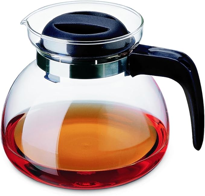 Simax Glassware 2.5 Quart Glass Teapot | Short Spout, Stay Cool Plastic Handle and Lid, Stovetop and Dishwasher Safe, Heat, Cold, and Thermal Shock Resistant Borosilicate Glass
