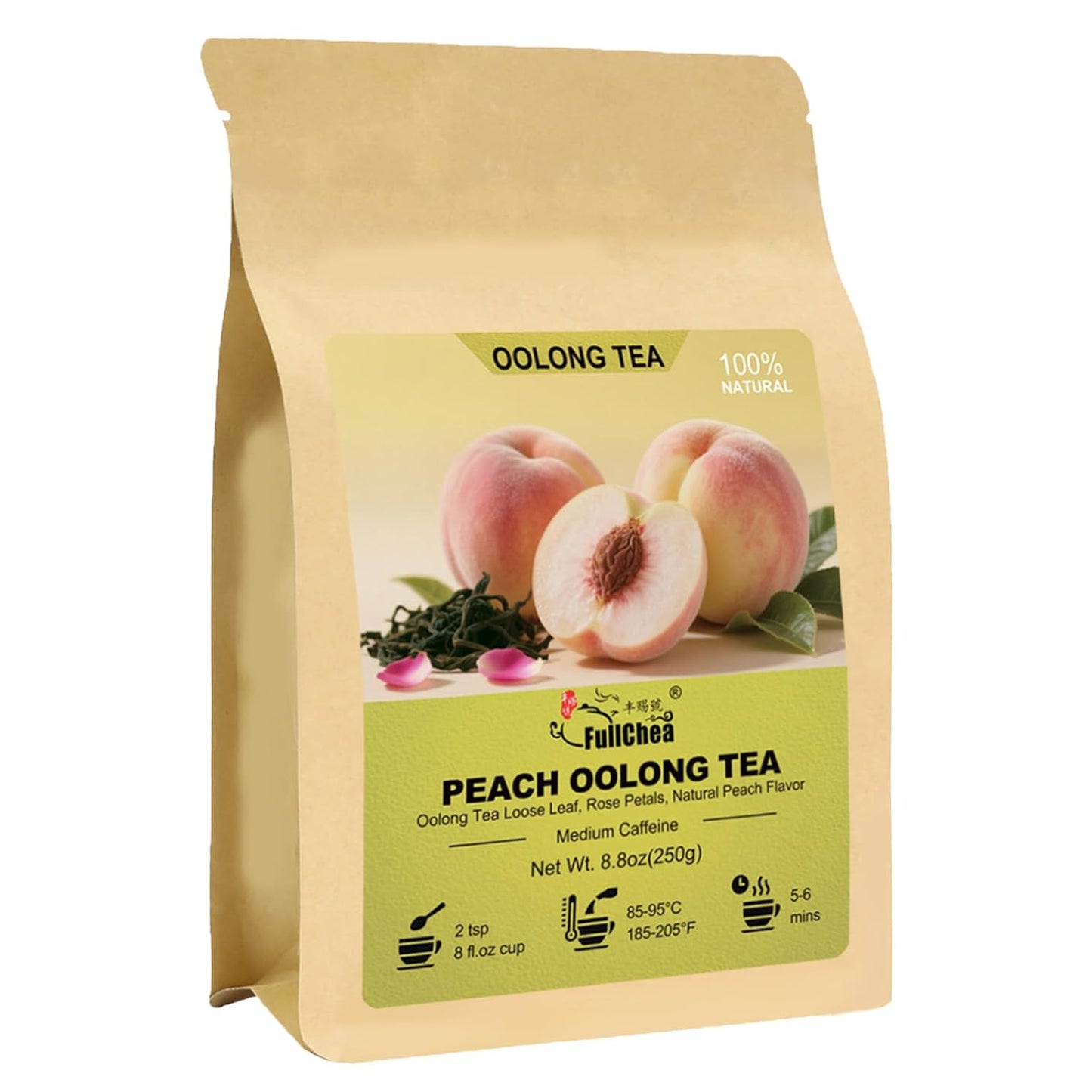 FullChea - Taiwan Peach Oolong Tea Loose Leaf - 8.8oz / 250g - Dongding High Mountain Blossom Tea - Gaoshan Ulong Green Tea