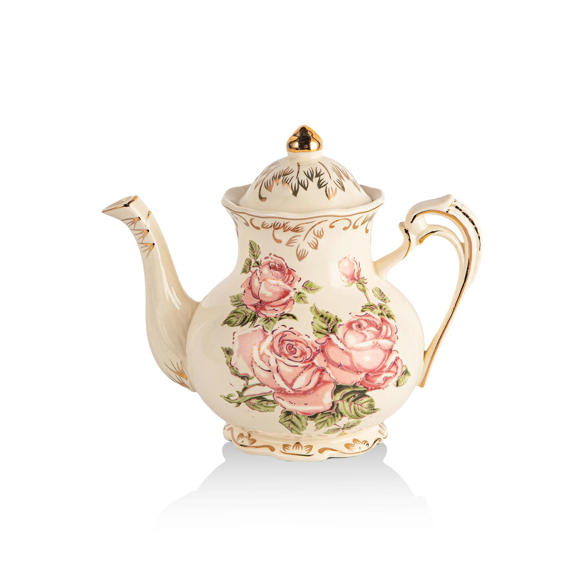YOLIFE Small Pink Rose Teapot, 25 OZ / 2 Cup Vintage Porcelain Tea Pot