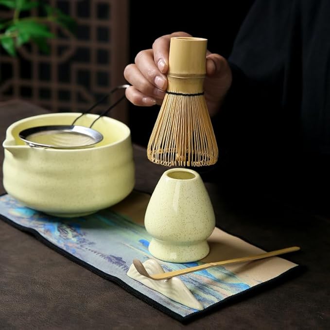 7 matcha whisk set 1 Matcha Whisk ，Matcha Bowl with Pouring Spout Scoop Matcha Whisk Holder Tea Making Kit. 1 matcha whisk set (7pcs)