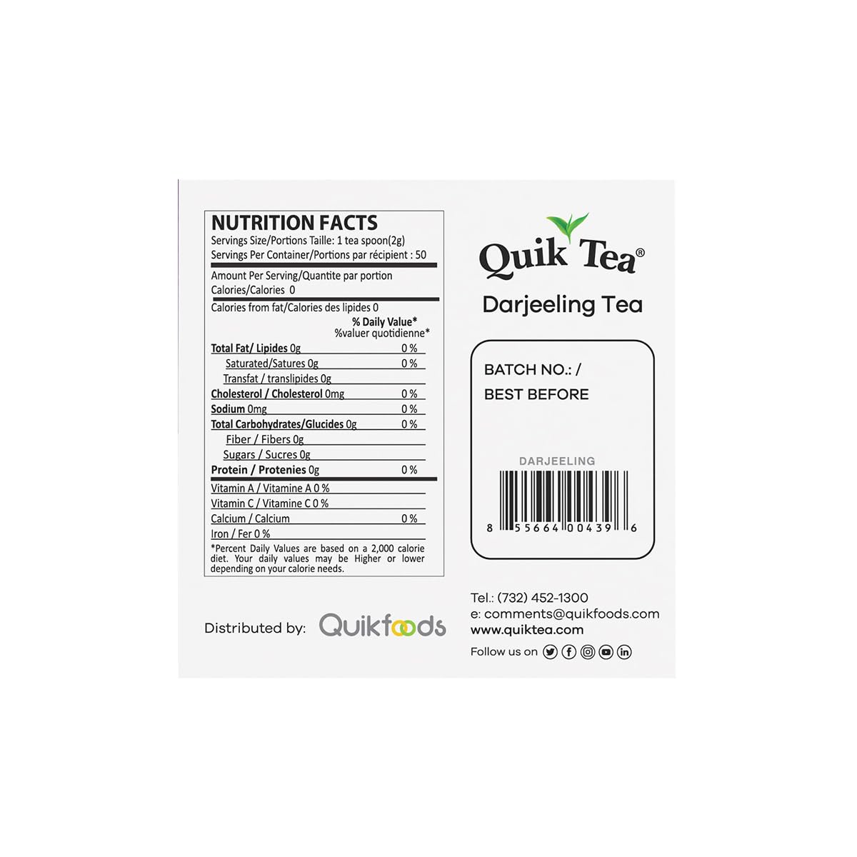 QuikTea Organic Darjeeling Long Leaf Tea, 3.52 oz | From the Himalayan Hills, All-Natural, Certified Organic, Preservative-Free, Non-GMO, Gluten Free