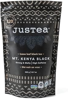 JusTea MT. KENYA BLACK | Loose Leaf Black Tea | Recyclable Refill Pouch | 160+ Cups (12.7oz) | High Caffeine | Award-Winning | Fair Trade | Non-GMO