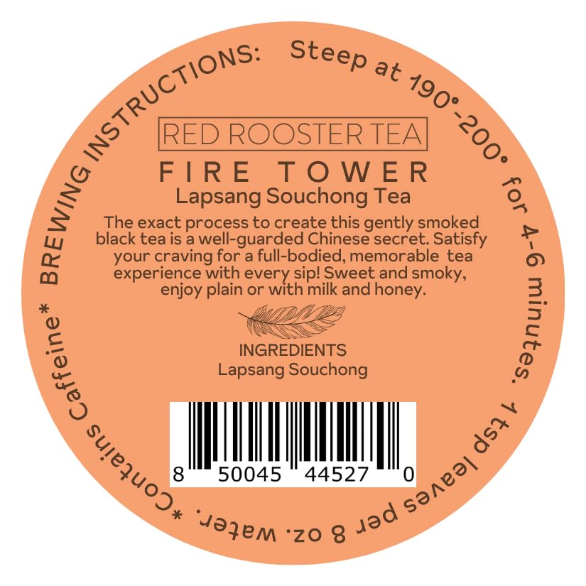 Red Rooster Tea Fire Tower Lapsang Souchong – Single Estate Smoked Black Tea – 4oz Loose Leaf Canister – Makes ~56 Cups