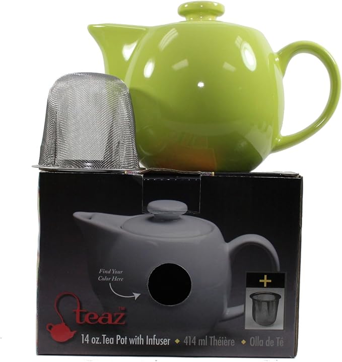 OmniWare 14 Oz Stoneware Teapot with Stainless Steel Mesh Infuser (Citron) - Microwave & Dishwasher Safe, Removable Infuser