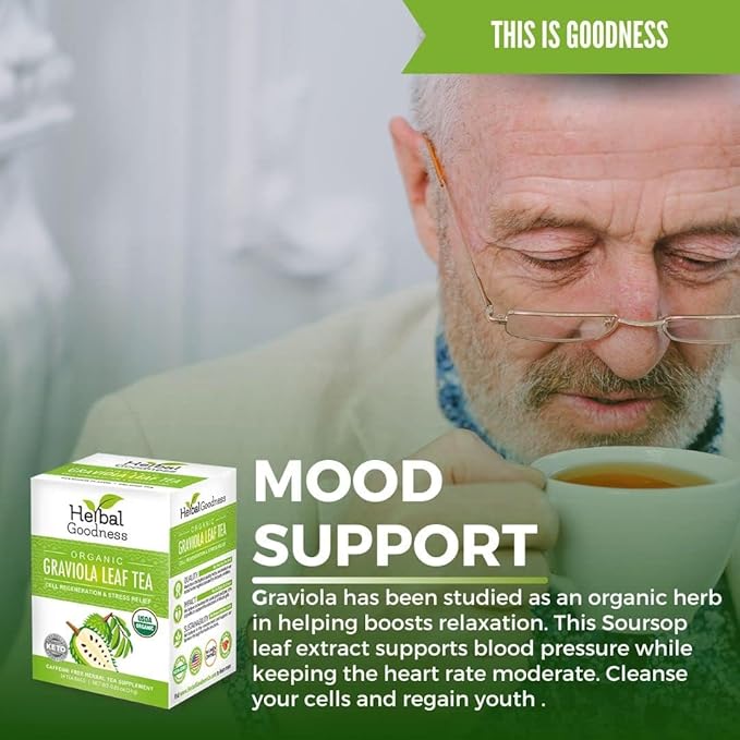 Graviola Leaf Soursop Tea - Organic Soursop Leaves, Hoja de Guanabana Leaves, Cell Support & Regeneration, Calm Relaxation - Caffeine Free