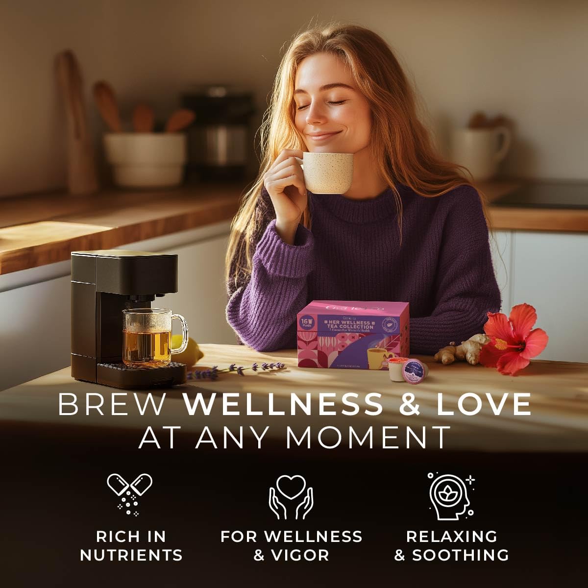 Gya Tea Co Her Wellness Tea Pod Collection Gift Set (16 Count) - Different Flavors Assorted Variety Pack
