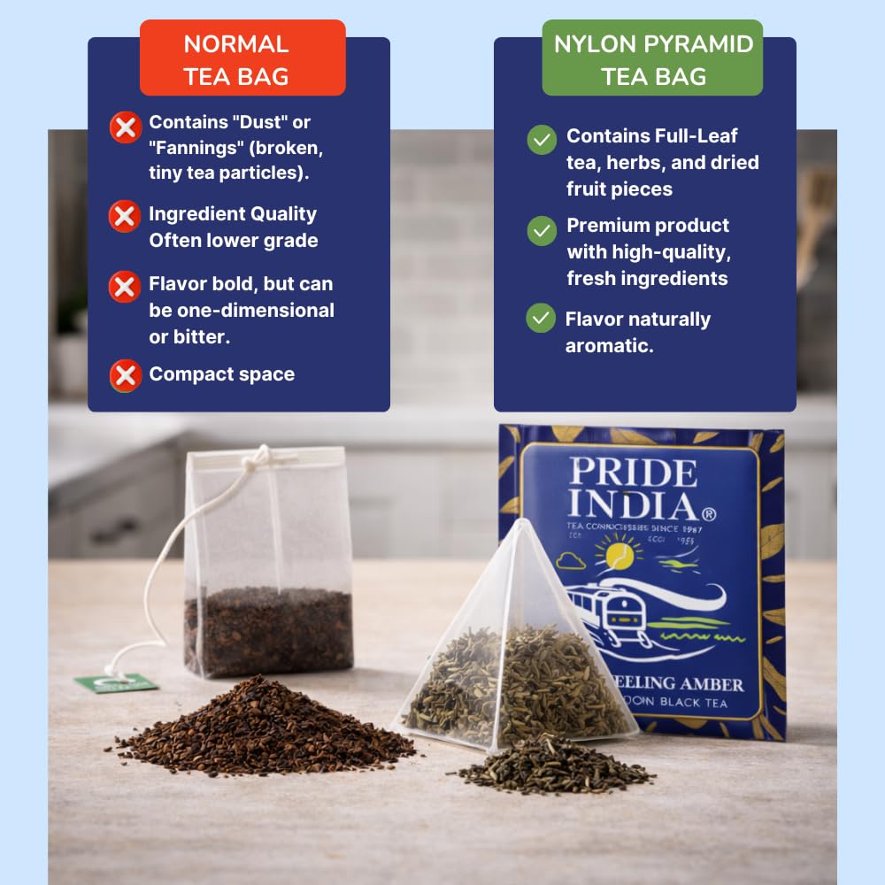 Pride of India Darjeeling Amber Black Tea 1 oz (28.3g) – 15 Tea Bags Individually Wrapped | Full Leaf Darjeeling Tea with Smooth Musky Floral Flavor for Hot or Iced Drinks | Single Estate Certified