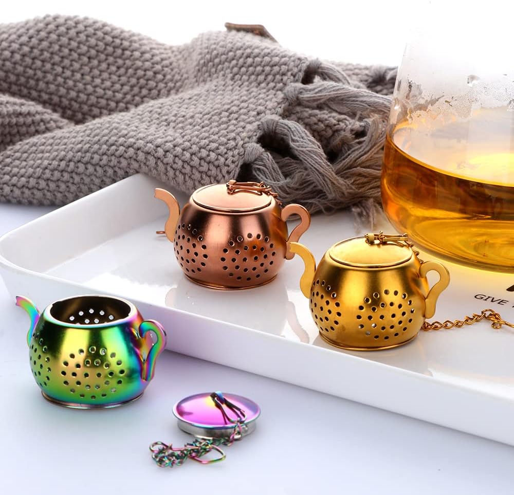 3 Pack Tea Infuser For Loose Tea Stainless Steel Reusable Strainer Filters Ball Metal Tea Diffusers for Loose Tea Rainbow Gold