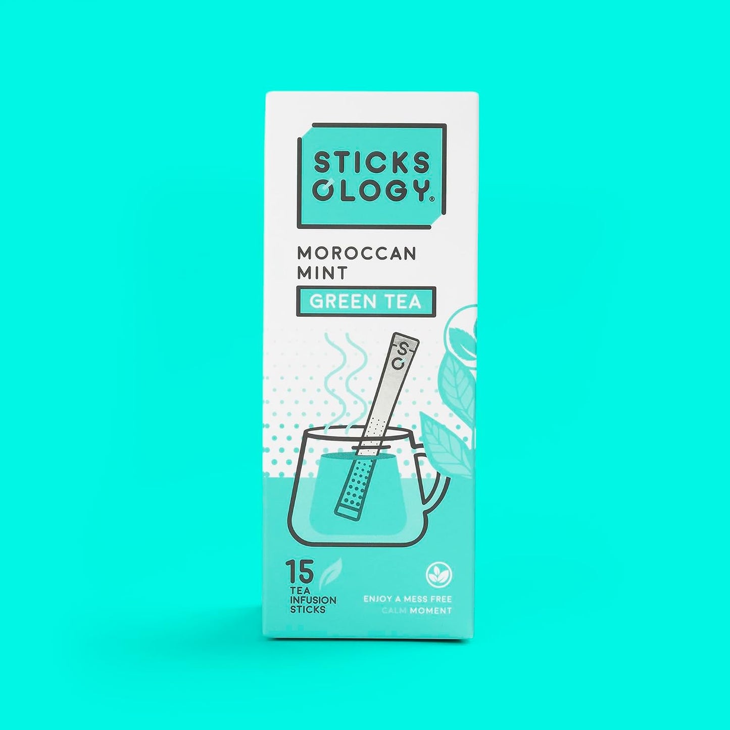 Sticksology Moroccan Mint Tea Sticks – Mint Green Tea Infuser Sticks, Mess-Free Tea Stirrers, Refreshing Spearmint Blend, Medium Caffeine, 15 Pack