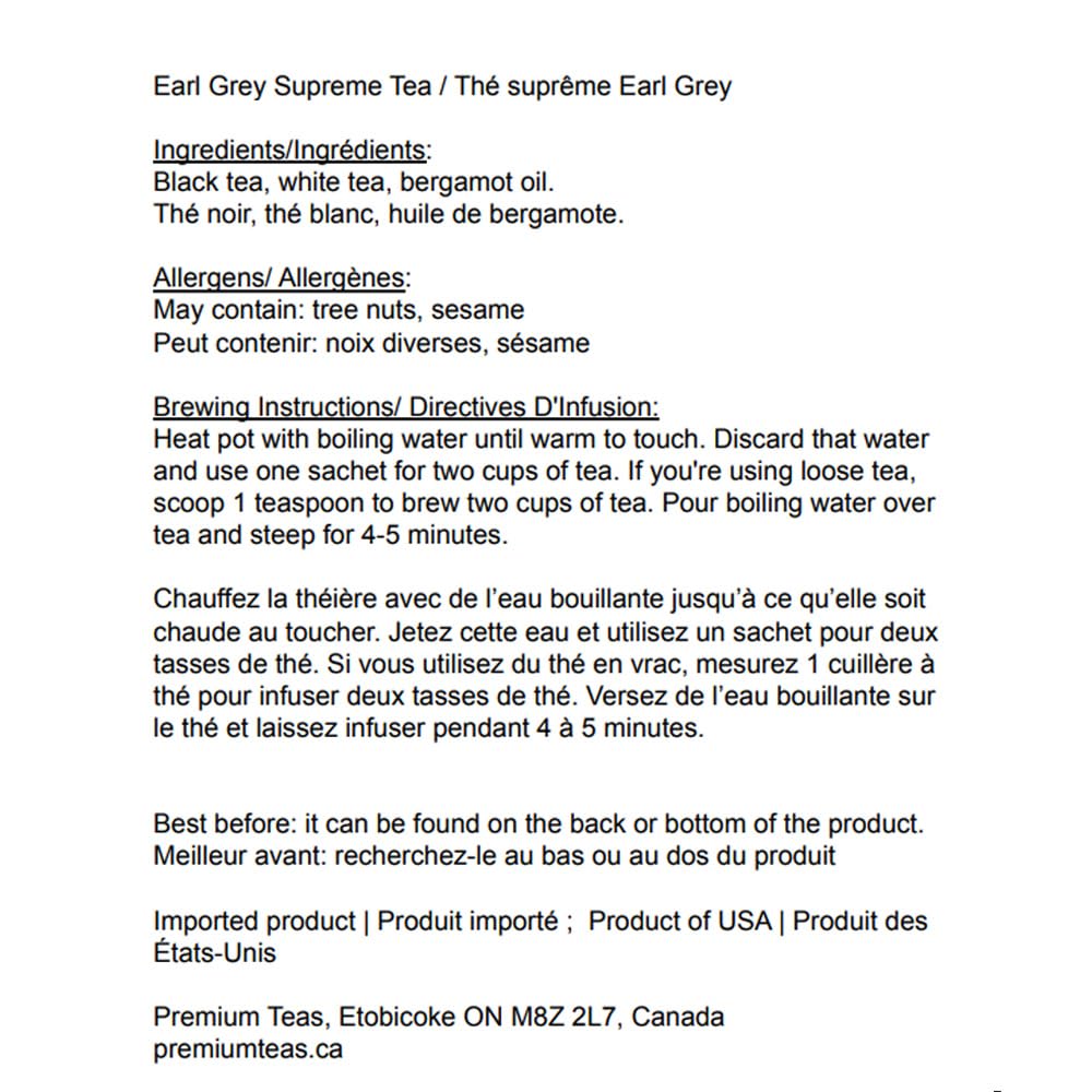 Harney &amp; Sons Earl Grey Supreme Tea Sachets, 50 Count | Black tea with silver tips and natural bergamot oil. Contains caffeine.