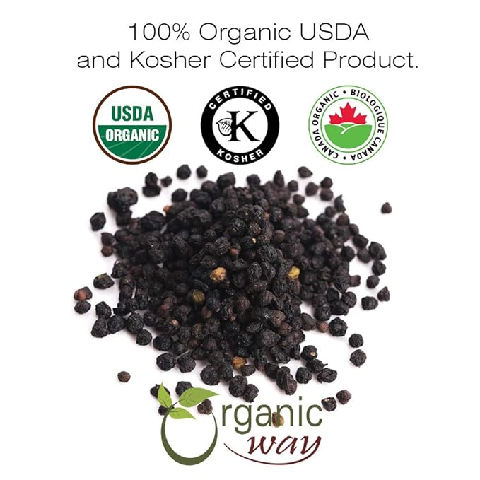 Organic Way Dried Elderberry Whole - Herbal Tea, European Wild-Harvest, Kosher & USDA Certified, Non-GMO & Gluten Free, Tested for Purity