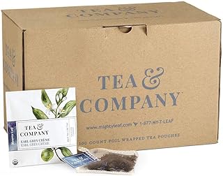Mighty Leaf Tea and Company Organic Earl Grey Crème – 100 Count Silken Tea Pouches – Smooth Black Tea with Vanilla & Bergamot – Premium Whole Leaf Hot or Iced Brewing