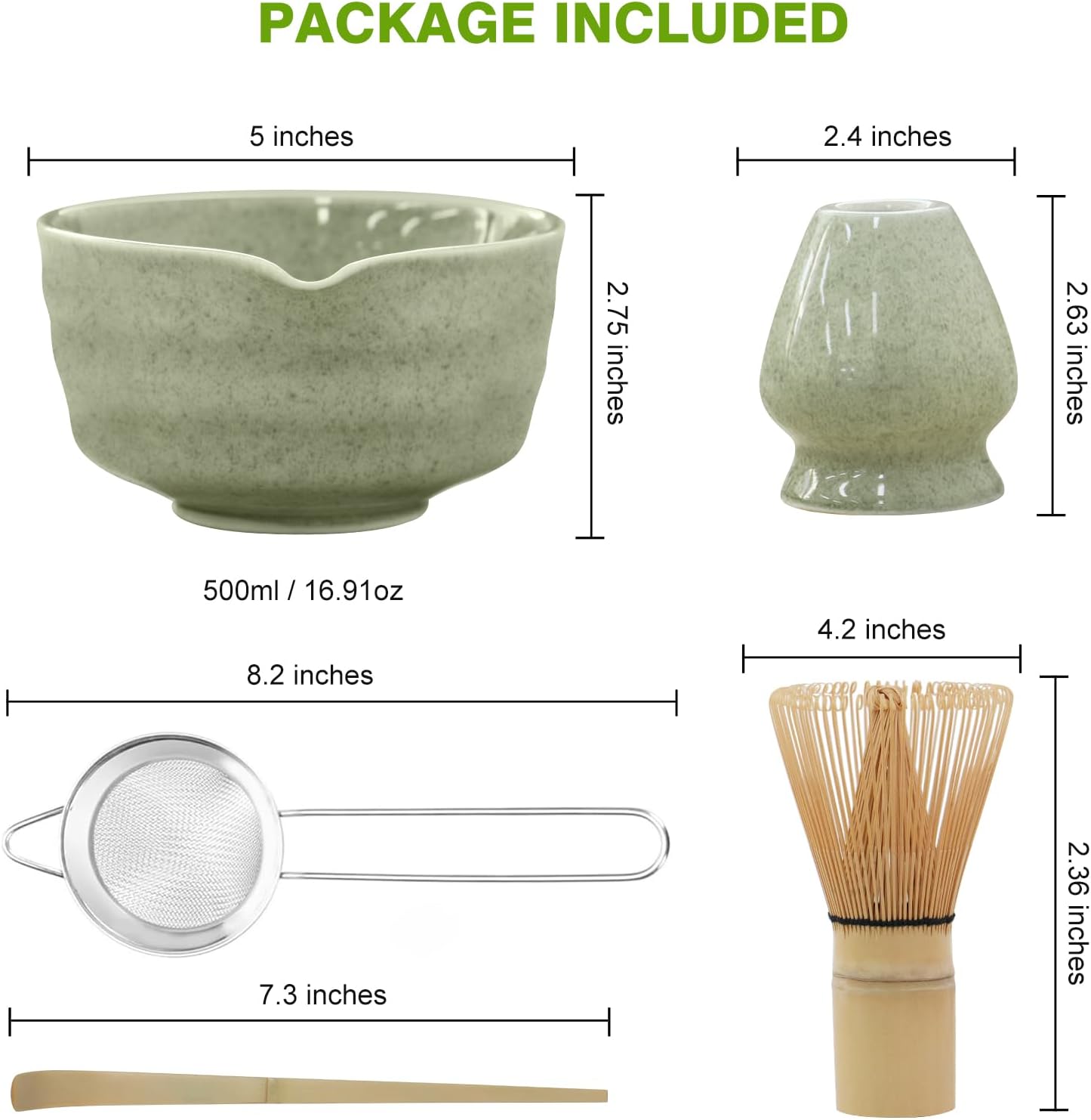 Matcha Whisk Set - Premium Complete Ceremonial Grade Matcha Set with Bamboo Whisk, Matcha Bowl with Spout, Scoop, Sifter &amp; Holder - Authentic Japanese Tea Kit for Traditional Tea Preparation
