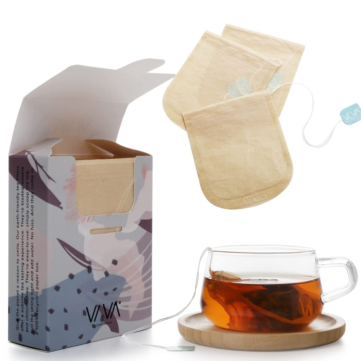 Viva Scandinavia VIVA Large Tea Filter Bags for Loose Leaf Tea, 50 Ct, Microplastic-Free