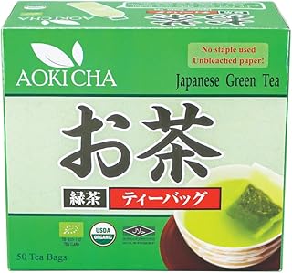 Suwirun Aoki Cha Organic Yabukita Japanese Green Tea 50 Bags – Smooth, Umami-Rich & Refreshing – Eco-Friendly, Unbleached Tea Bags for Hot & Cold Brew