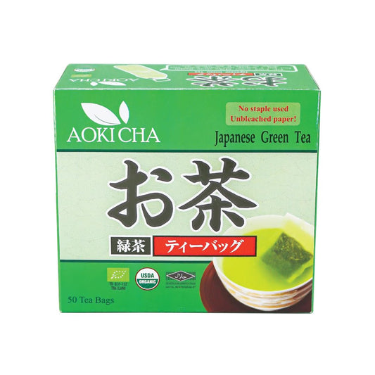 Suwirun Aoki Cha Organic Yabukita Japanese Green Tea 50 Bags – Smooth, Umami-Rich & Refreshing – Eco-Friendly, Unbleached Tea Bags for Hot & Cold Brew