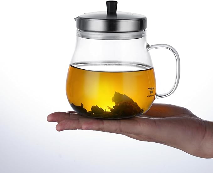 400ml (13.52 oz) Glass Teapot with Stainless Steel Strainer, Clear Teapot for Stovetop, Home, Office or Solo Tea Drinking