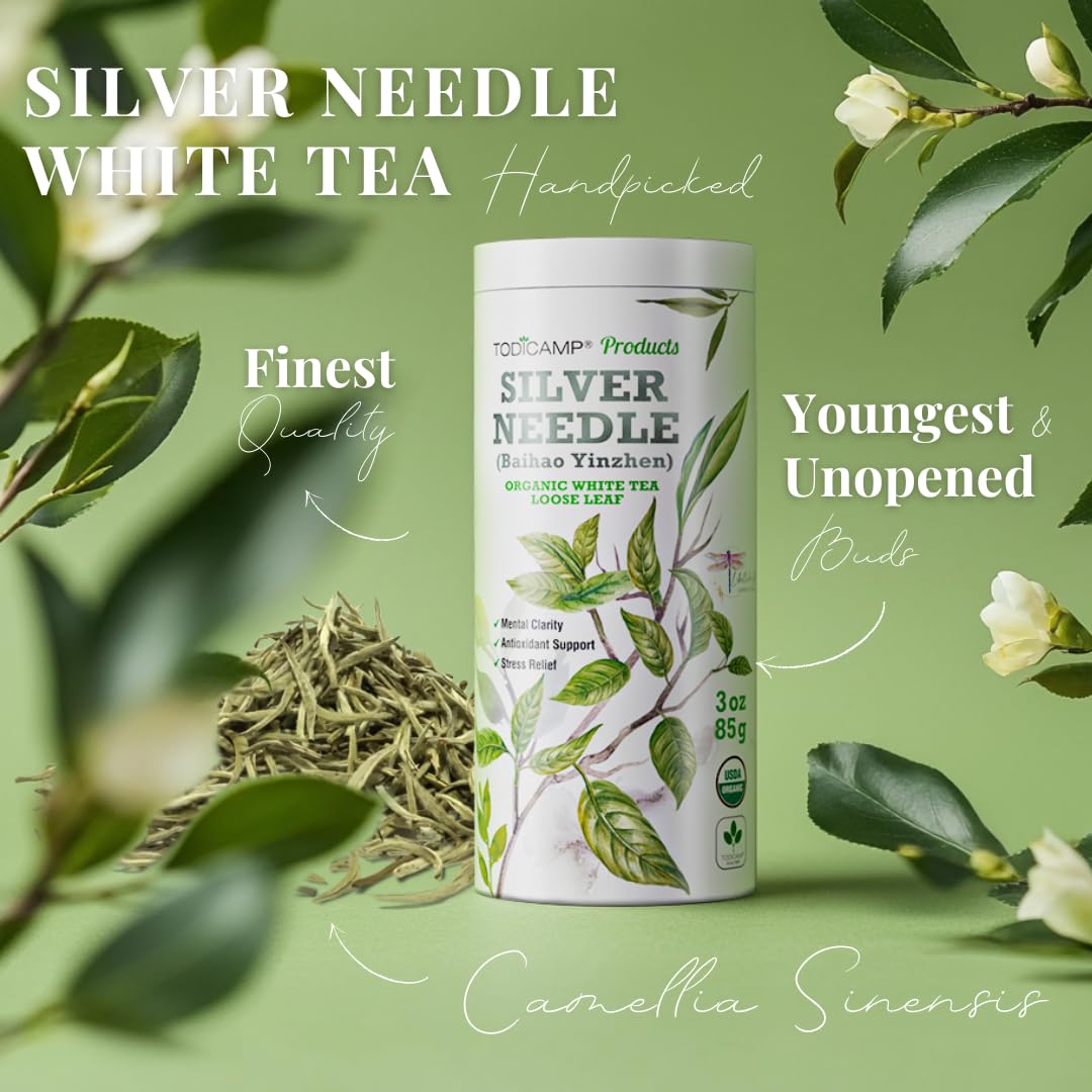 TODICAMP Premium Silver Needle Tea - 3 oz of Premium White Tea Loose Leaf