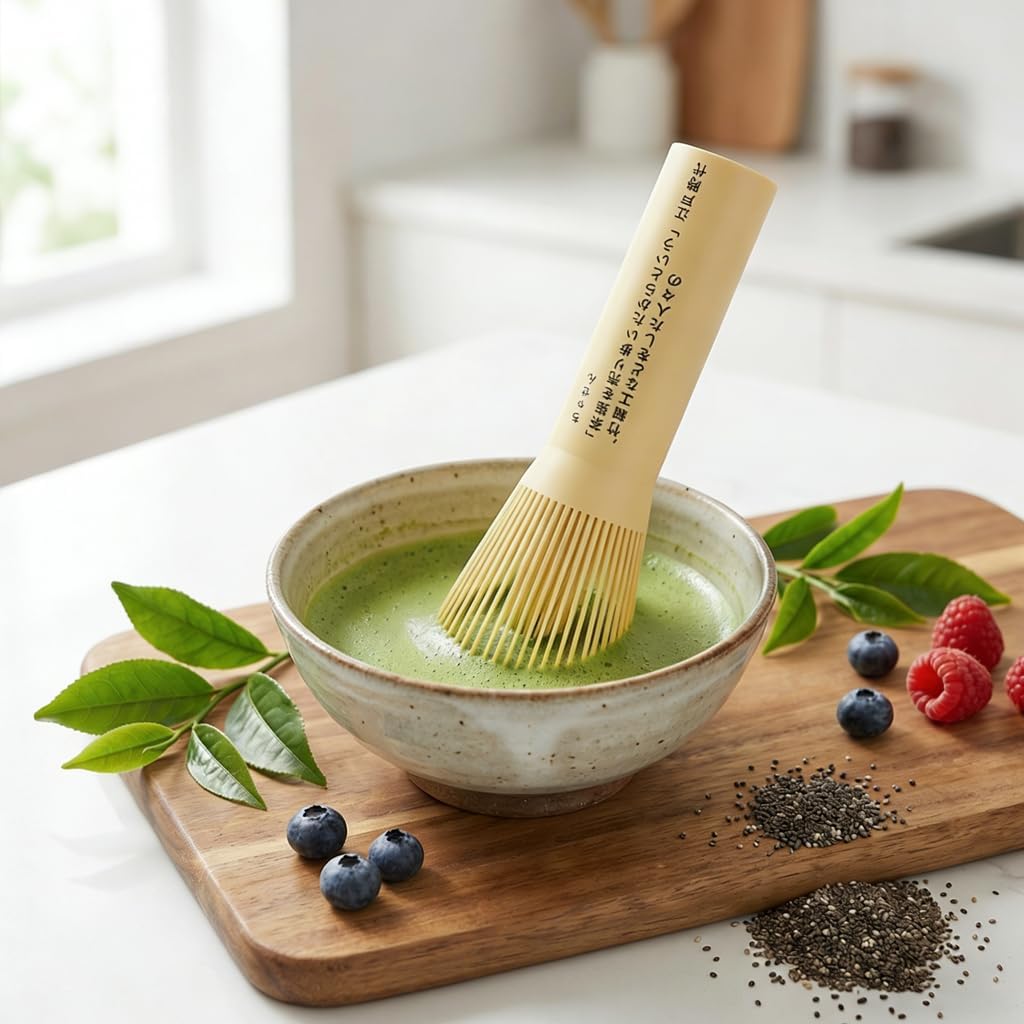 Mini Resin Matcha Whisk Traditional Japanese Long Handle Chasen Matcha Tea Whisk Gifts for Tea Lovers Reusable Plastic Matcha Whisk for Authentic Tea Preparation (Beige)