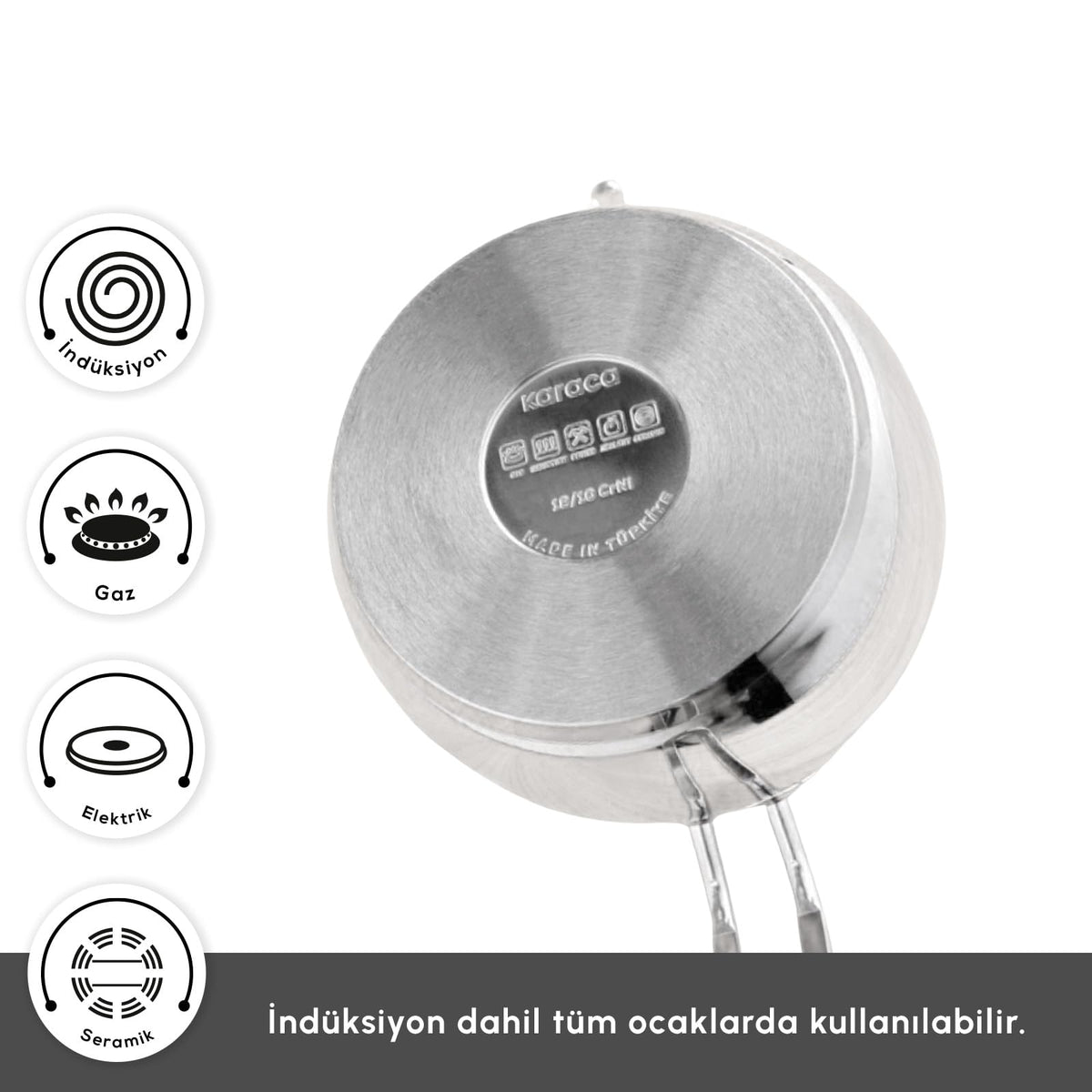 Karaca Adelya Stainless Steel Induction Teapot Set with 0.65L Teapot & 1.1L Tea Kettle, Traditional Turkish Tea Set Brewing