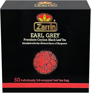 Zarrin - Earl Grey Premium Ceylon Black Leaf Tea, 50 Foil-wrapped Leaf Tea Bags