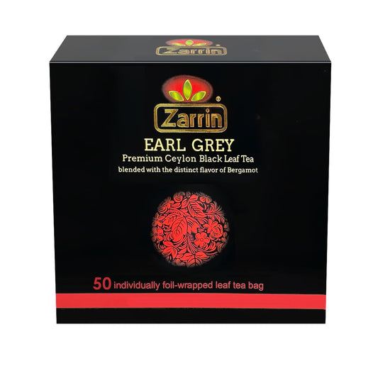 Zarrin - Earl Grey Premium Ceylon Black Leaf Tea, 50 Foil-wrapped Leaf Tea Bags