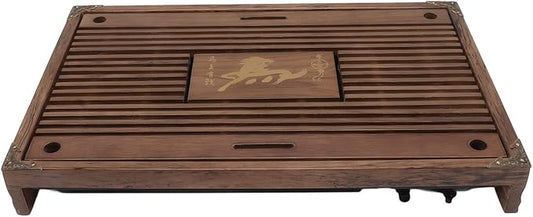 Wooden Non Fading Kung Fu Tea Tray Catch Tray Set Drawer Tea Set Tray Drainage Water Storage Tea Table Household (with drainage tool hose) (Type A Light Black)