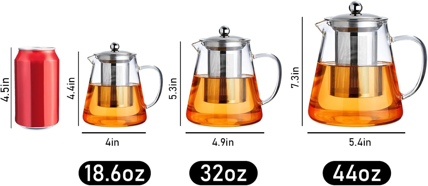 PARACITY Glass Teapot Stovetop 18.6 OZ, Borosilicate Clear Tea Kettle with Removable 18/8 Stainless Steel Infuser, Teapot Blooming and Loose Leaf Tea Maker Tea Brewer for Camping, Travel (550ML) | Tea infuser &amp; tea strainer. Blooming tea; clear teapot