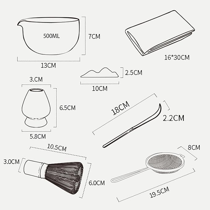 Matcha Whisk Set - 7PCS matcha kit ，Matcha Bowl with Spout, Bamboo Whisk with Ceramic Holder, Macha Scoop and Sifter, Matcha Kit for Ceremony