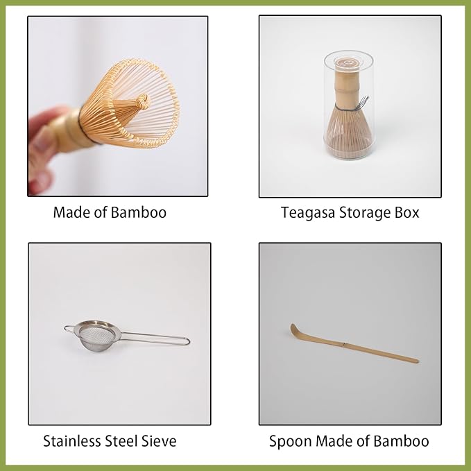 Matcha Whisk Set, Matcha Set with Matcha Bowl with Spout, Bamboo Whisk and Holder, Bamboo Scoop and Stainless Sifter