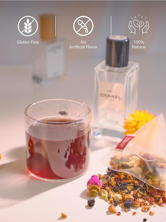 TeeLux Rose Blueberry Tea Bags, 8g/bag, Tartary Buckwheat with Mulberries, Red Dates, Caffeine Free, Floral Aroma & Rich Tartary Buckwheat Aroma, 30 Count