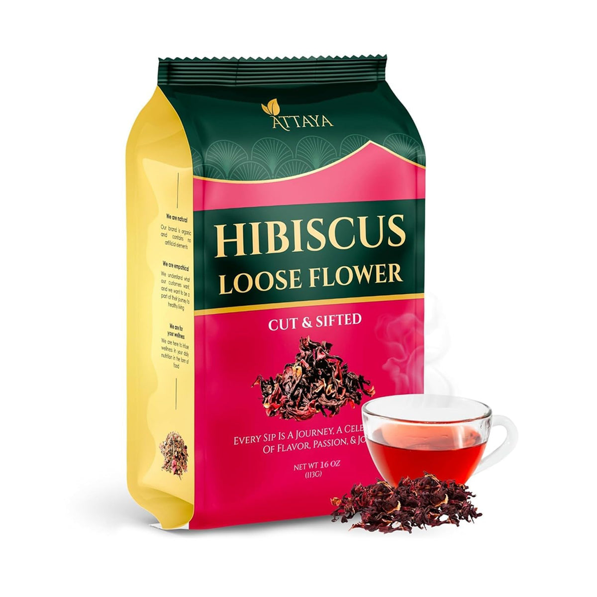 ATTAYA Hibiscus Loose Flowers, Flor de Jamaica, 16oz, Caffeine-Free Sun-Dried Tea