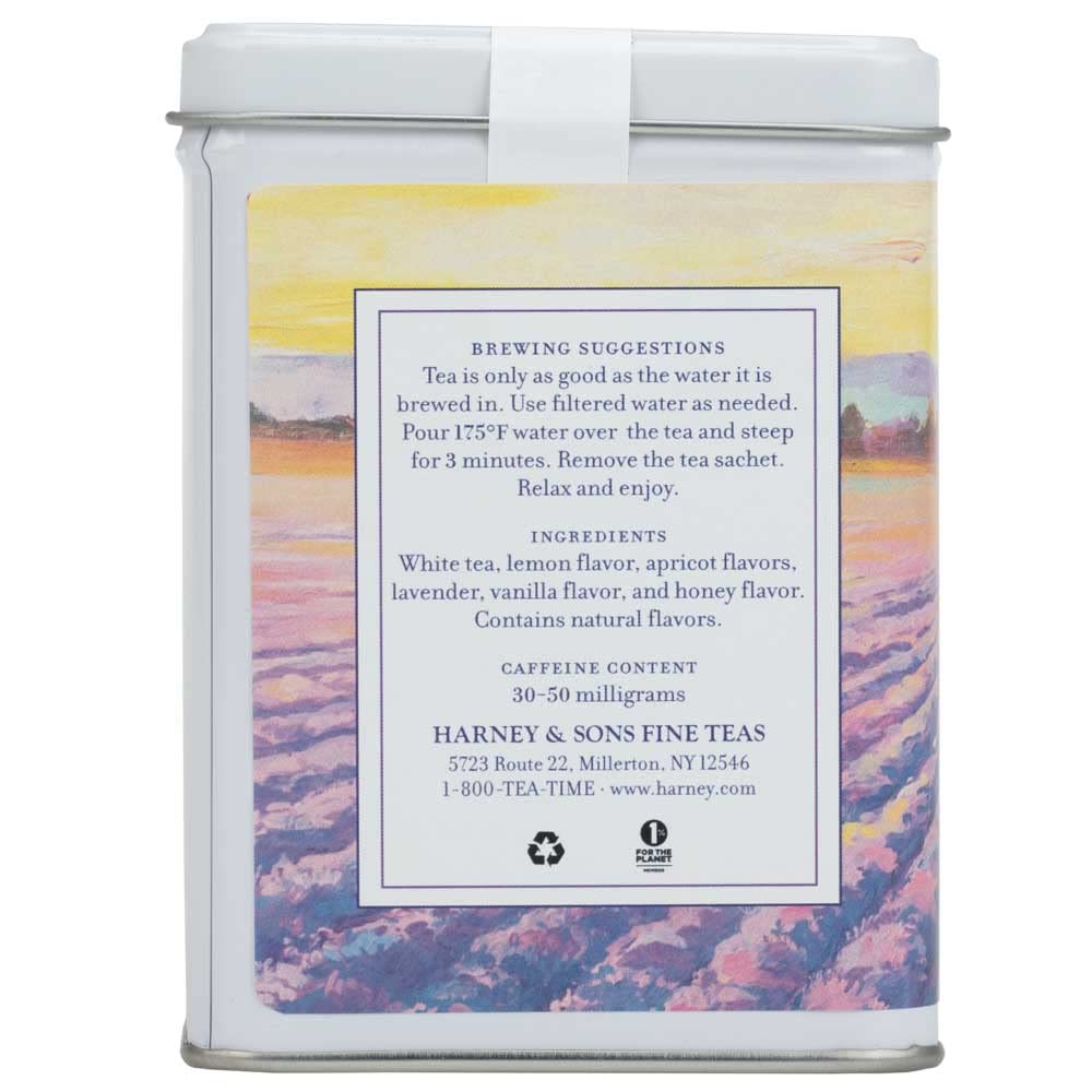 Harney & Sons Provence White Tea, 20 Sachets in Tin | White tea with apricot, lemon, lavender, vanilla and honey flavors
