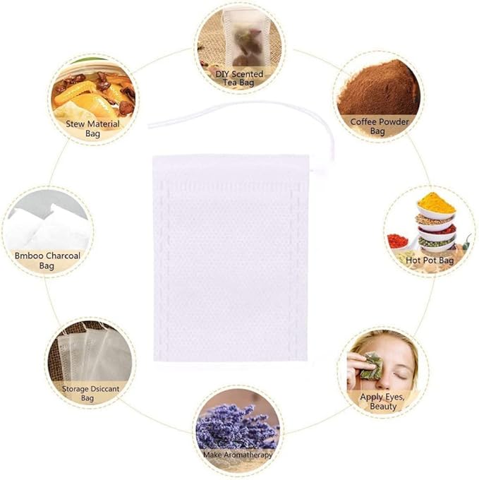 200pcs Tea Filter Bags Disposable Drawstring Seal Filter Tea Bags Infuser
