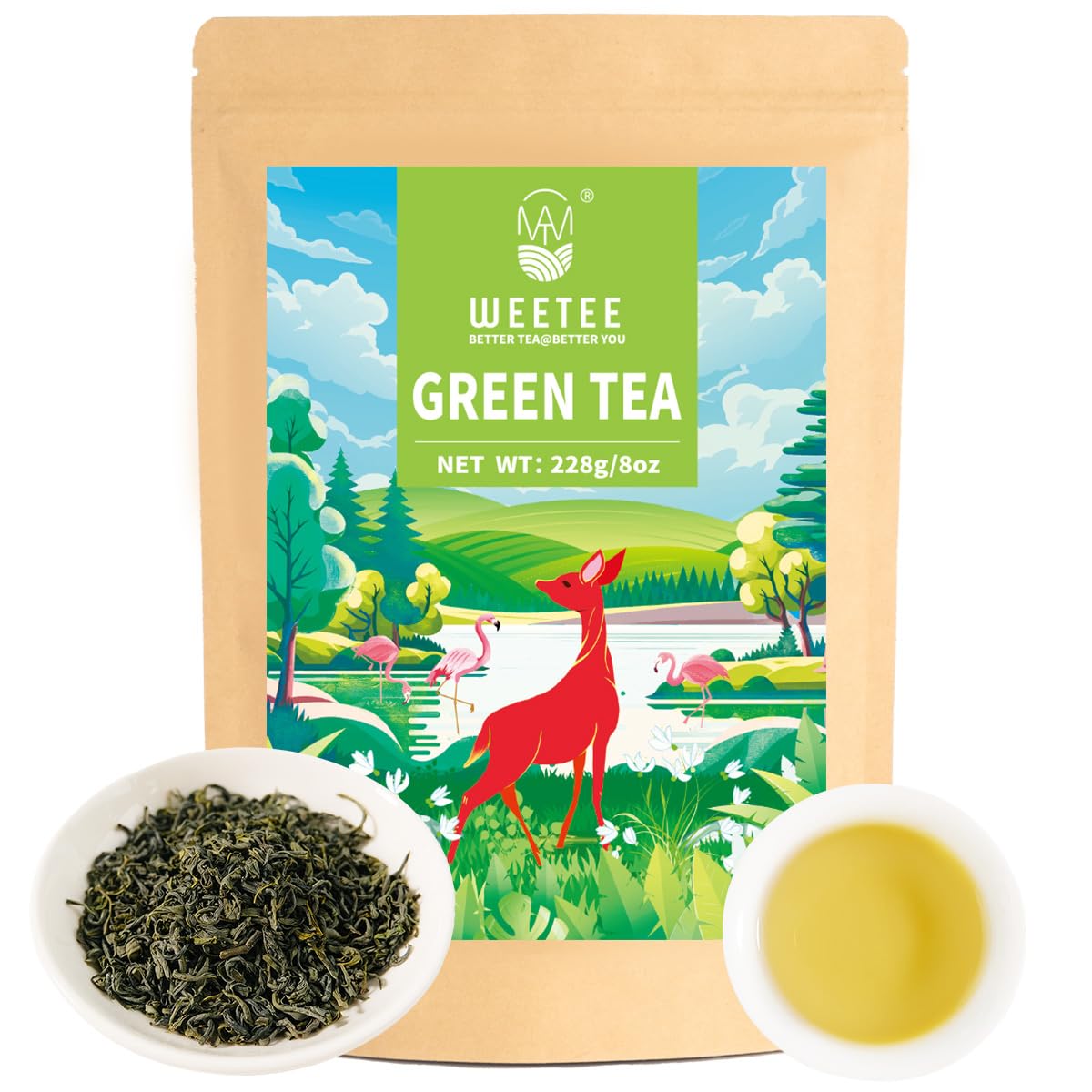 WT WEETEE Green Tea Loose Leaf 8oz, 110+ Cups Premium, Fresh &amp; No Bitter | Spring Harvest High Mountain Green Loose Leaves Tea, Chestnut &amp; Bean Aroma, Sweet Aftertaste, Daily Sipping &amp; Mindful Rituals