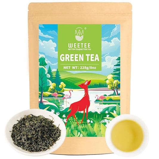 WT WEETEE Green Tea Loose Leaf 8oz /228g, 110+ Cups Premium Green Tea Leaves, Chestnut & Bean Aroma, Sweet Aftertaste, High Mountain Green Loose Tea