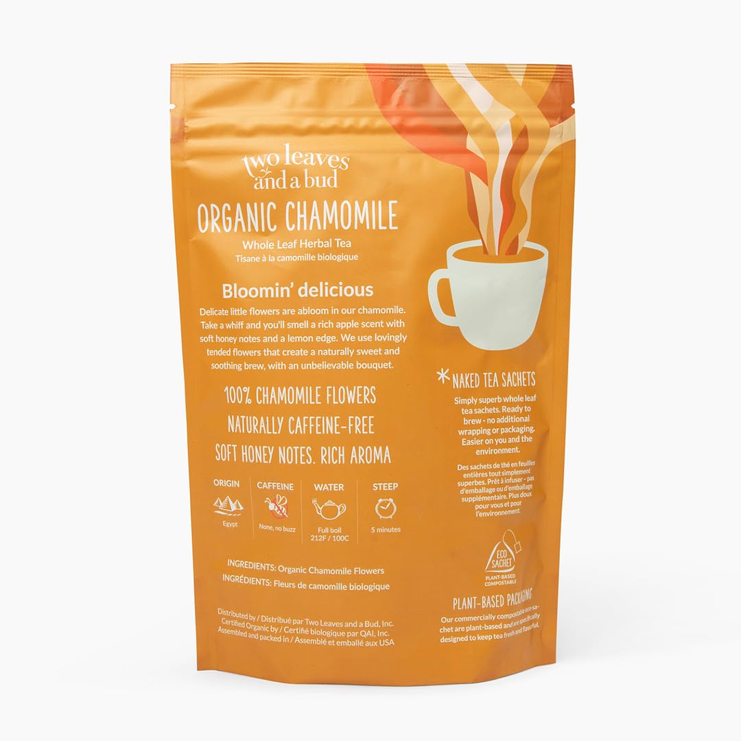 Two Leaves and a Bud Organic Chamomile Naked Tea Sachets, 50 Ct (Pack of 1)