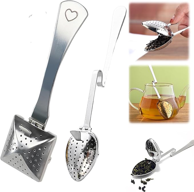 Stainless Steel Tea Diffuser,2025 New Tea Strainer Tea Infuser for Loose Leaf Tea,Creative Tea Spoon With Handle,Fine Holes Tea Interval Filter,Tea Holder Steeper for Tea Accessories (Silver A+B)