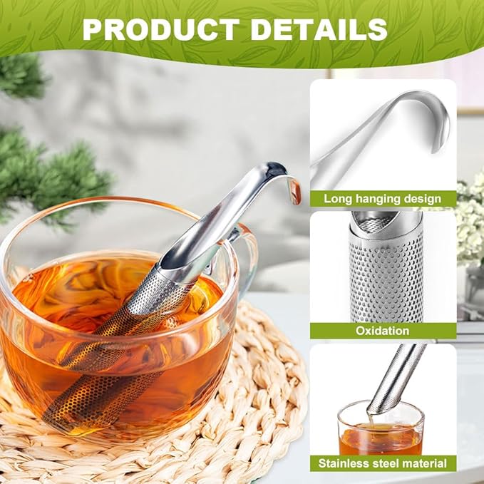 Stainless Steel Tea Diffuser,Upgrade Tea Pipe Stainless Steel Tea Infuser with Hanging Hook Handle,Fine Holes Tea Strainers Interval Diffuser for Loose Tea Coffee Seasonings Spices (4 PCS)