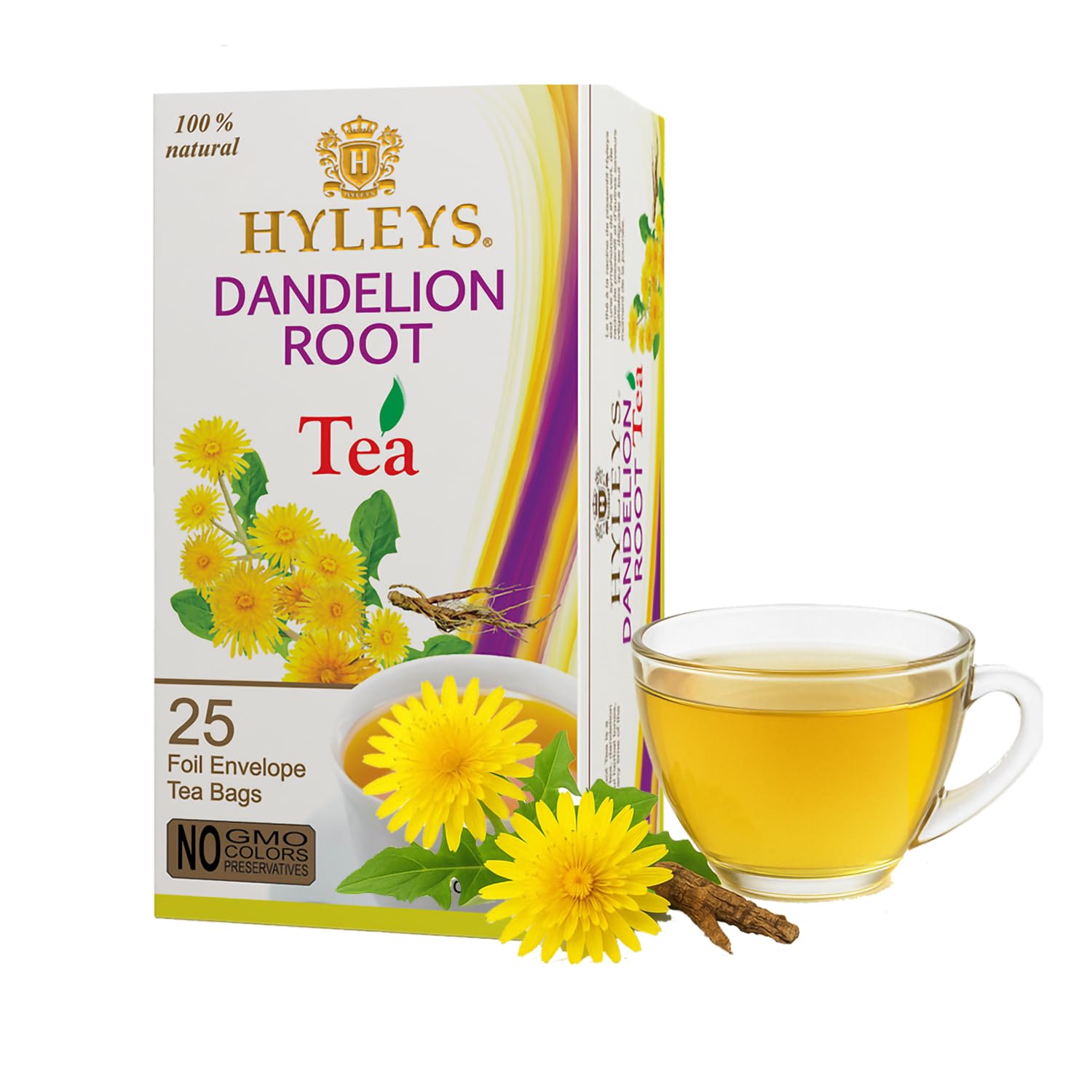 Hyleys Dandelion Root & Green Tea with Milk Thistle and Licorice Root - Herbal Detox Blend - 25 Tea Bags
